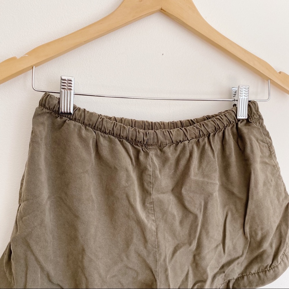 Brandy Melville Olive Sage Green Paper Bag Tie Front High Waisted Shorts - Picture 5 of 5